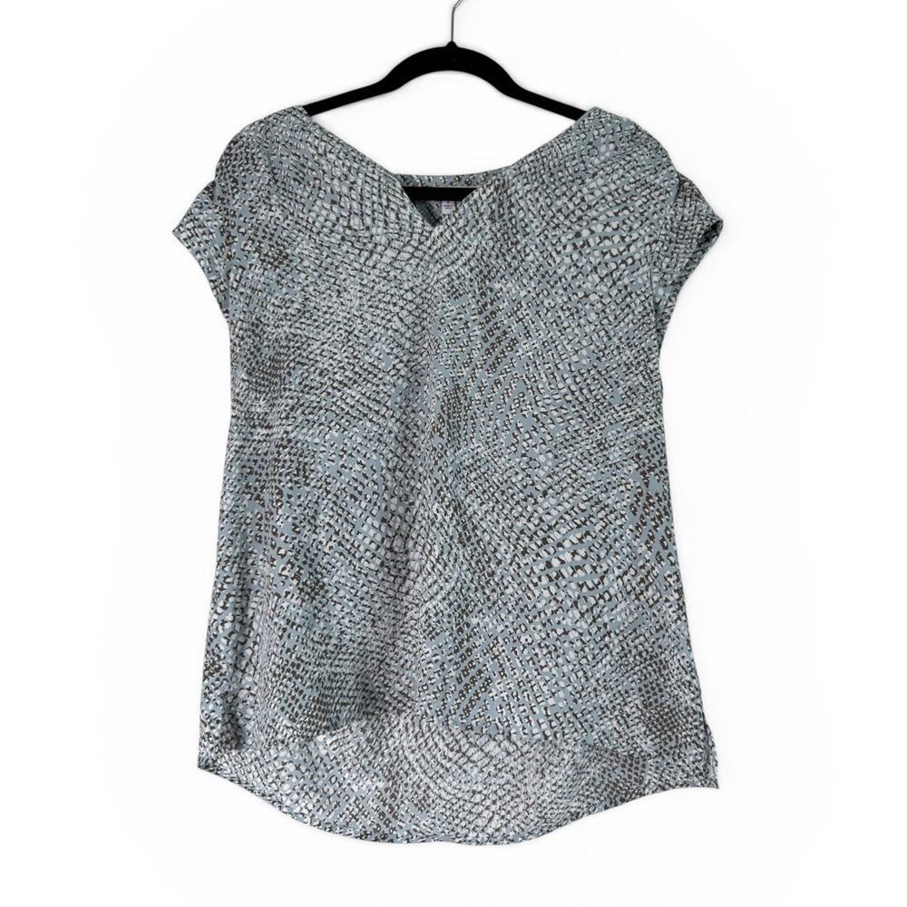 DR2 Blue Brown Animal Print Cap Sleeve Woven Blouse Polyester M Lightweight